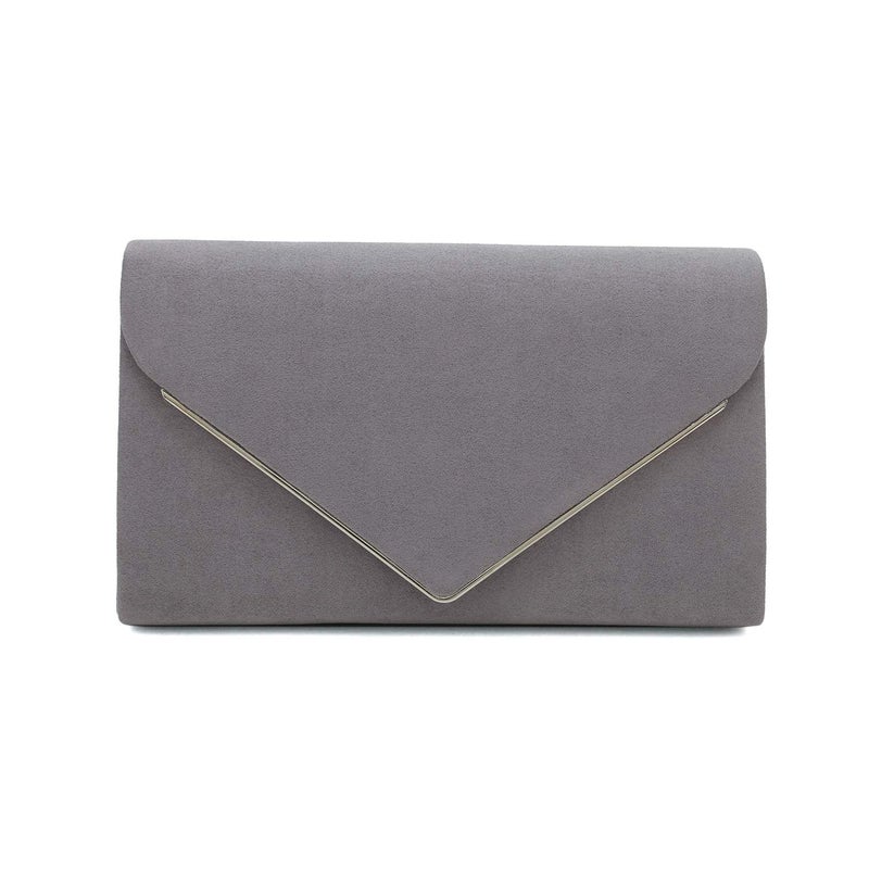 CHARMING TAILOR Faux Suede Clutch Bag Elegant Metal Binding Evening Purse for Wedding/Prom/Black-Tie Events (Grey) - Image 1